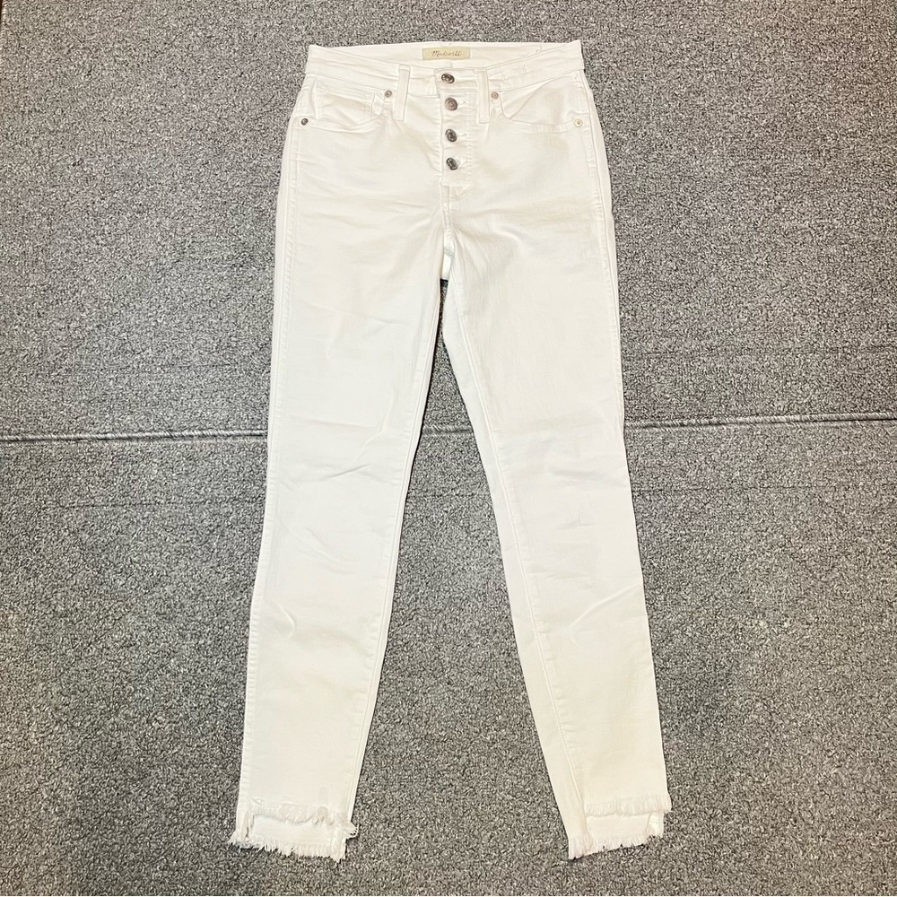Madewell 10” High Rise Skinny White Button Fly Raw Hem Jeans Womens Size 25